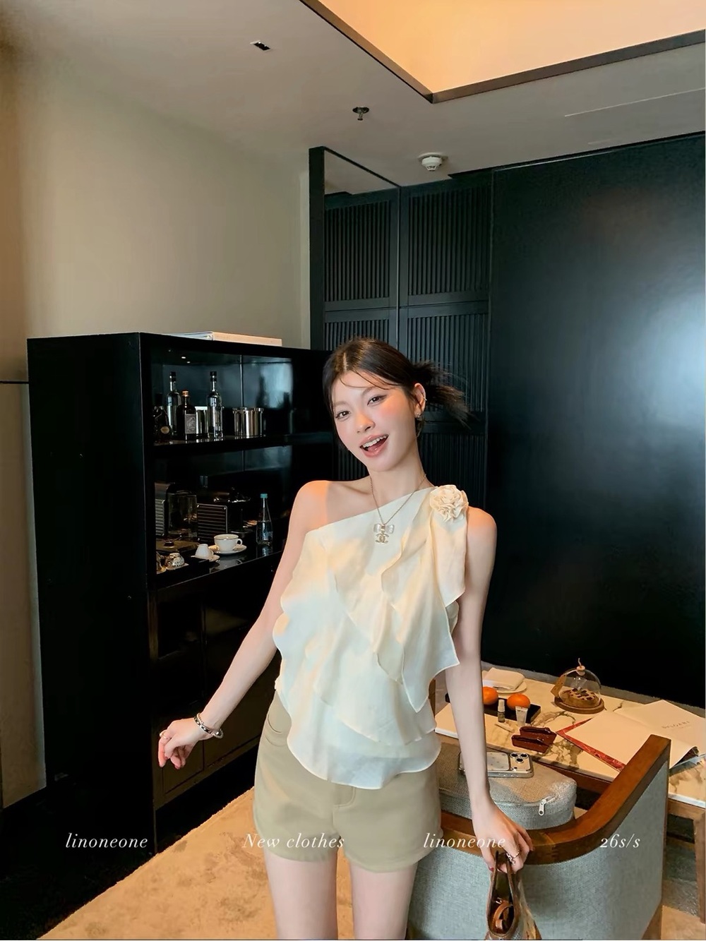 Cream One-Shoulder Ruffle Top